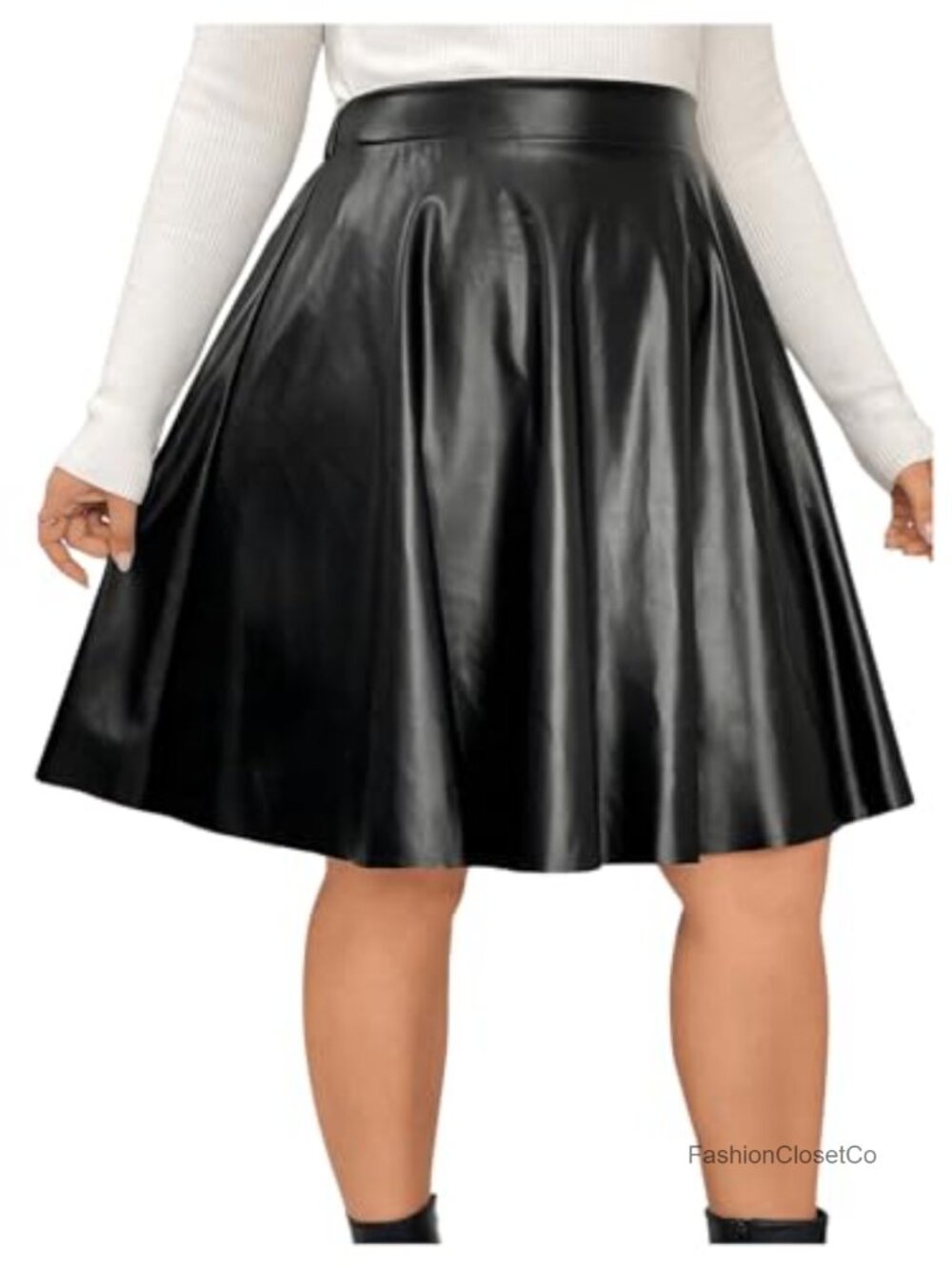 Floerns Women's Plus Size Pleated PU Leather Skirt High Waist Flared Skater